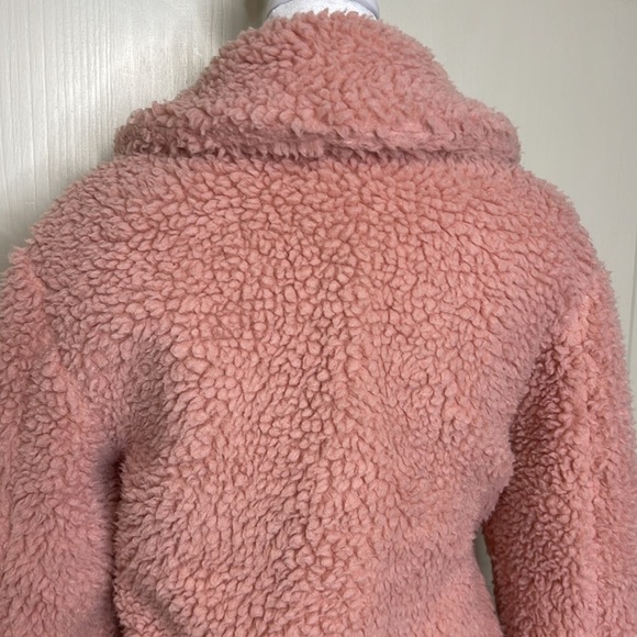 Topshop Women’s Borg Zip Up Teddy Sherpa Jacket Coat Pink Sz 6 Oversized Cuddly - Picture 9 of 12